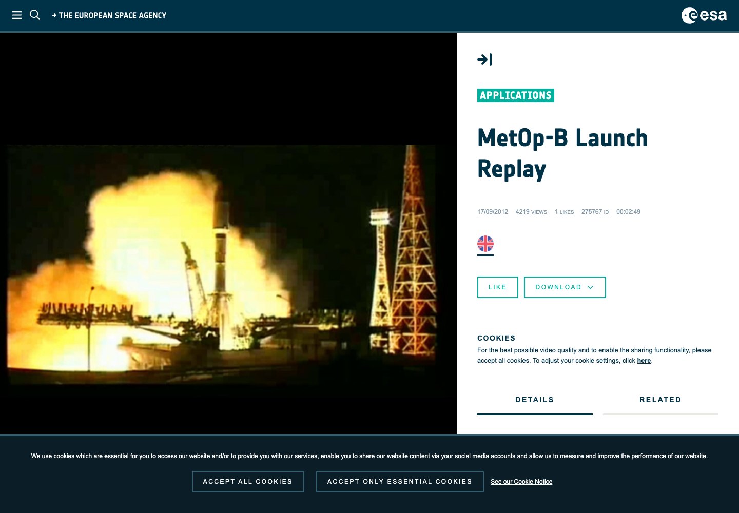 Capture de la page ESA MetOp-B Launch Replay